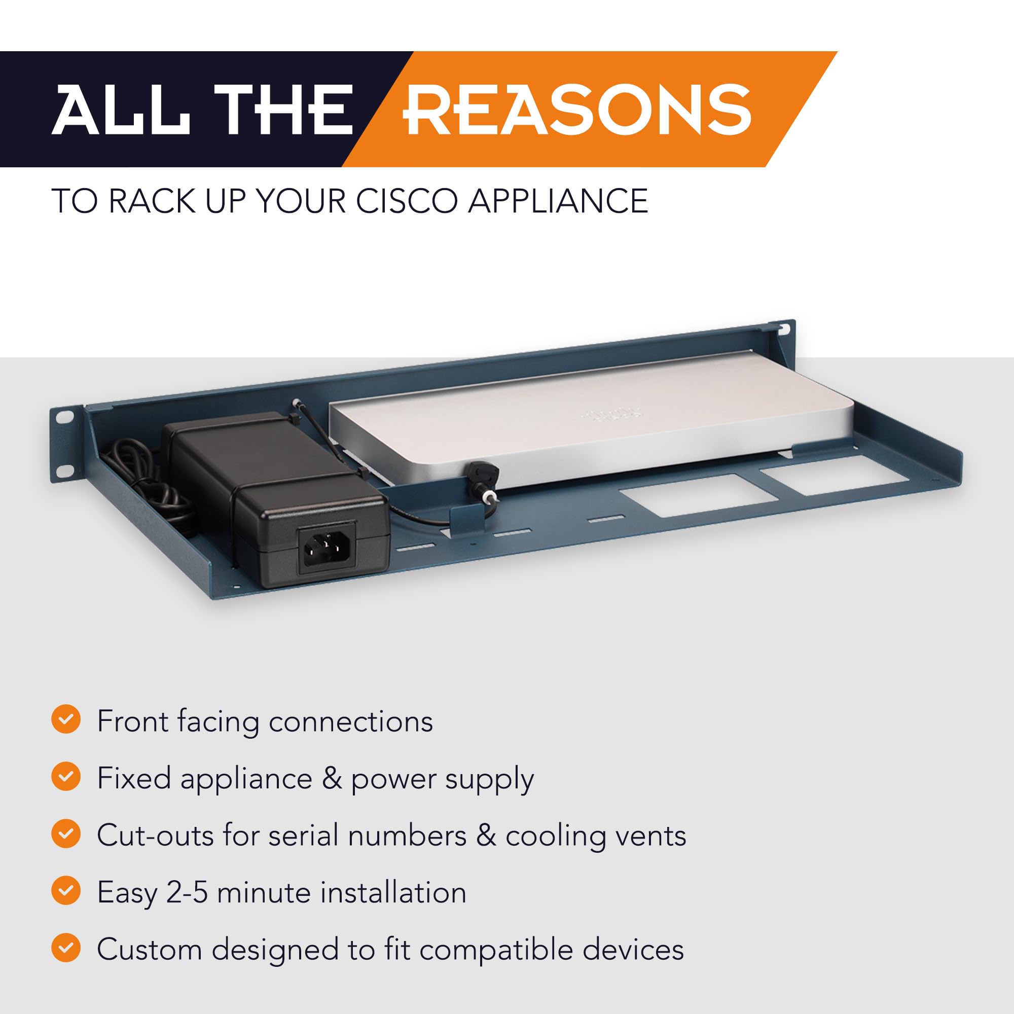 Cisco Meraki Firewall Appliance Rack Mount   1U Server Rack Shelf With Easy Access Front Network Connections, Properly Vented, C